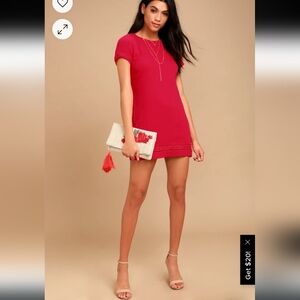Lulu's red shift mini dress short sleeves XS